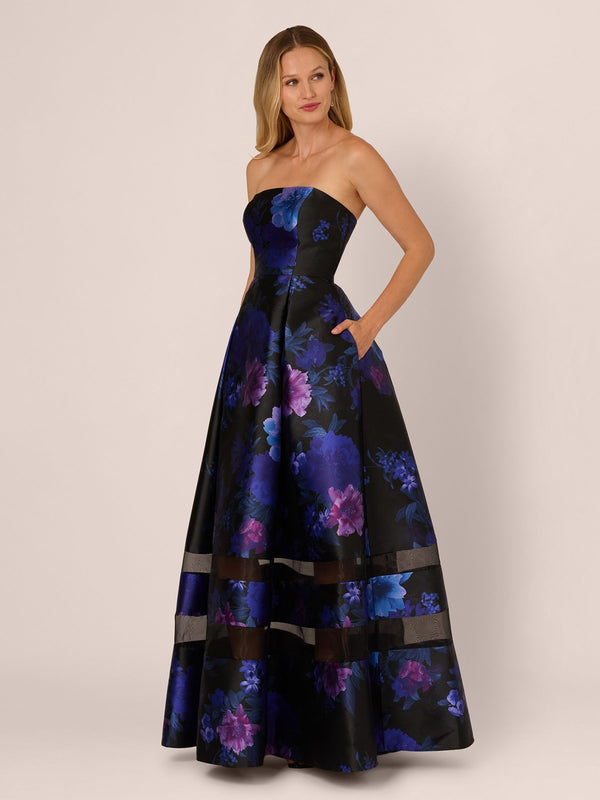 Strapless Straight Neck Floor-Length Organza Prom A-Line Adrianna Papell AP1E212492