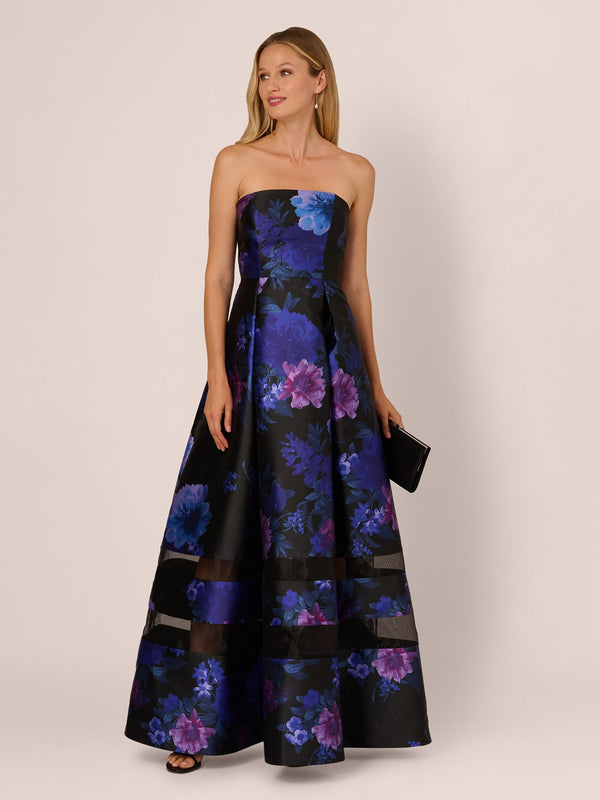 Strapless Straight Neck Floor-Length Organza Prom A-Line Adrianna Papell AP1E212492