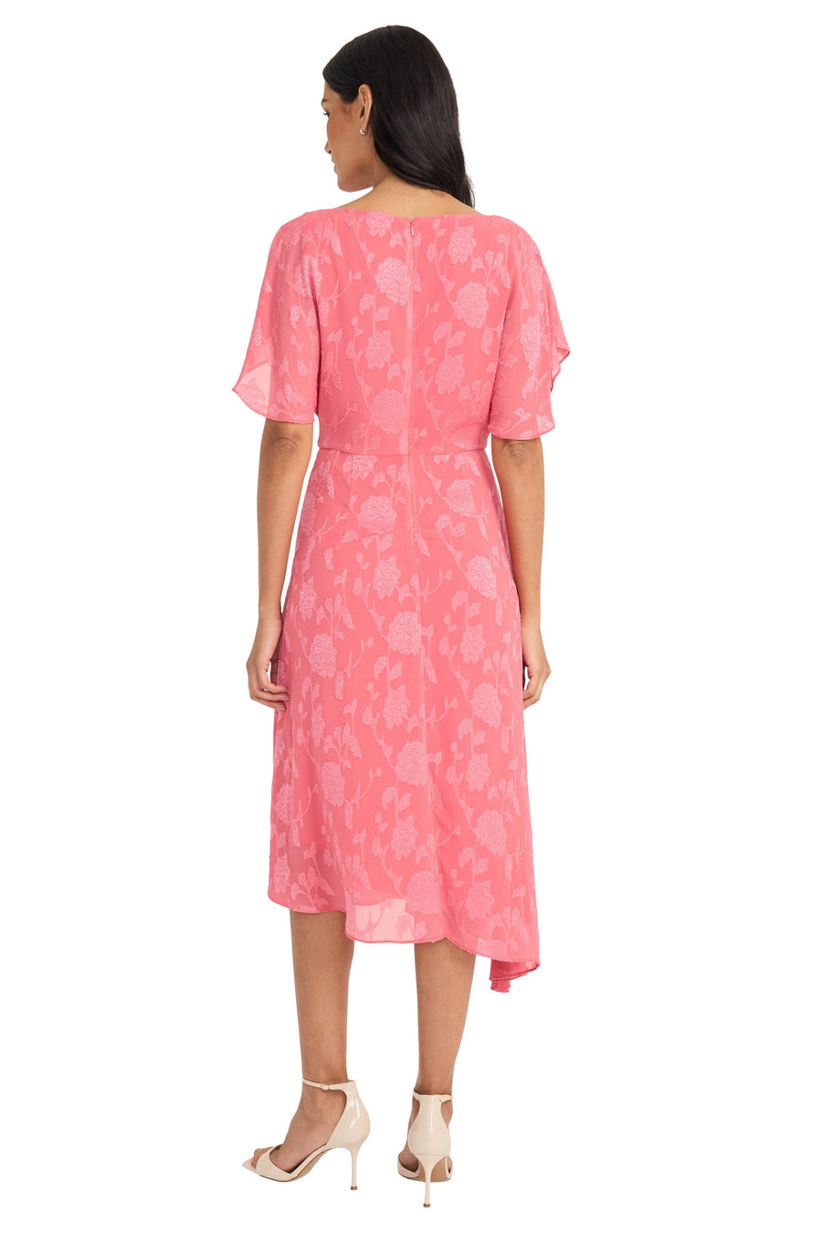 Flutter Sleeve Burnout Midi Dress Maggy London G5966M Rose