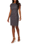 Navy Rose Gold Adrianna Papell AP1E210784 Scoop Neck Short Mesh Cocktail Dress Cap Sleeve