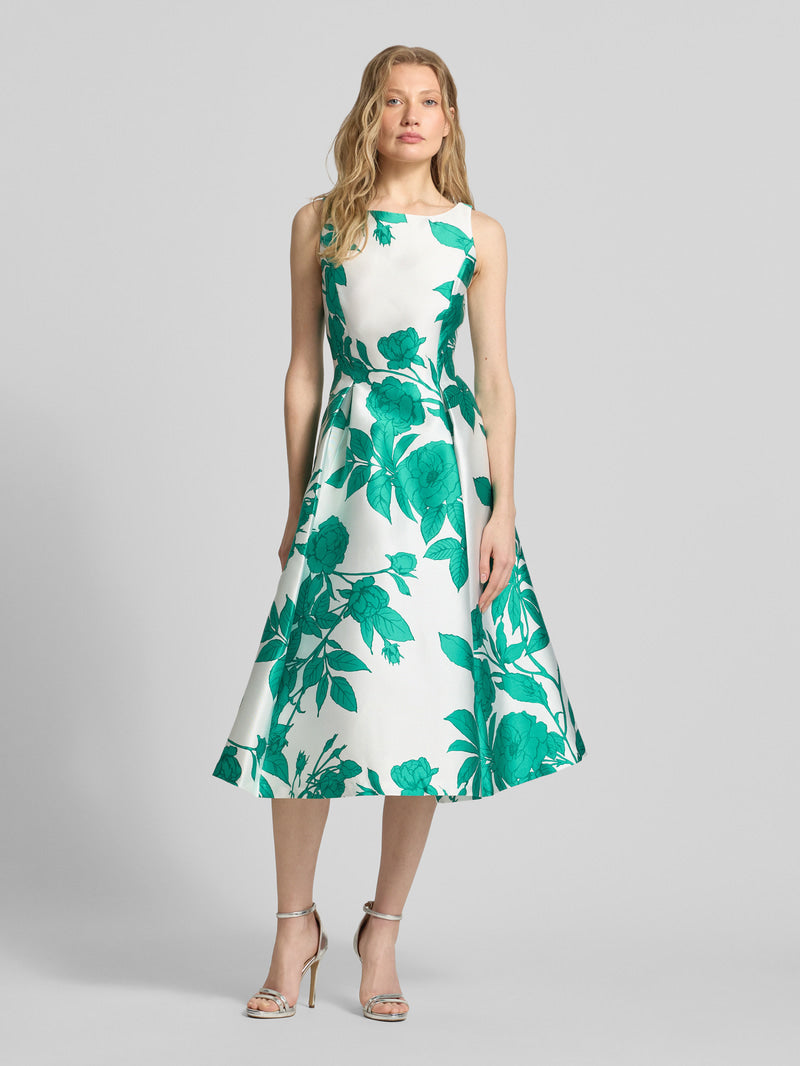 Adrianna Papell AP1E213256 Boat Neck Midi Satin Cocktail Floral Dress Wholesale