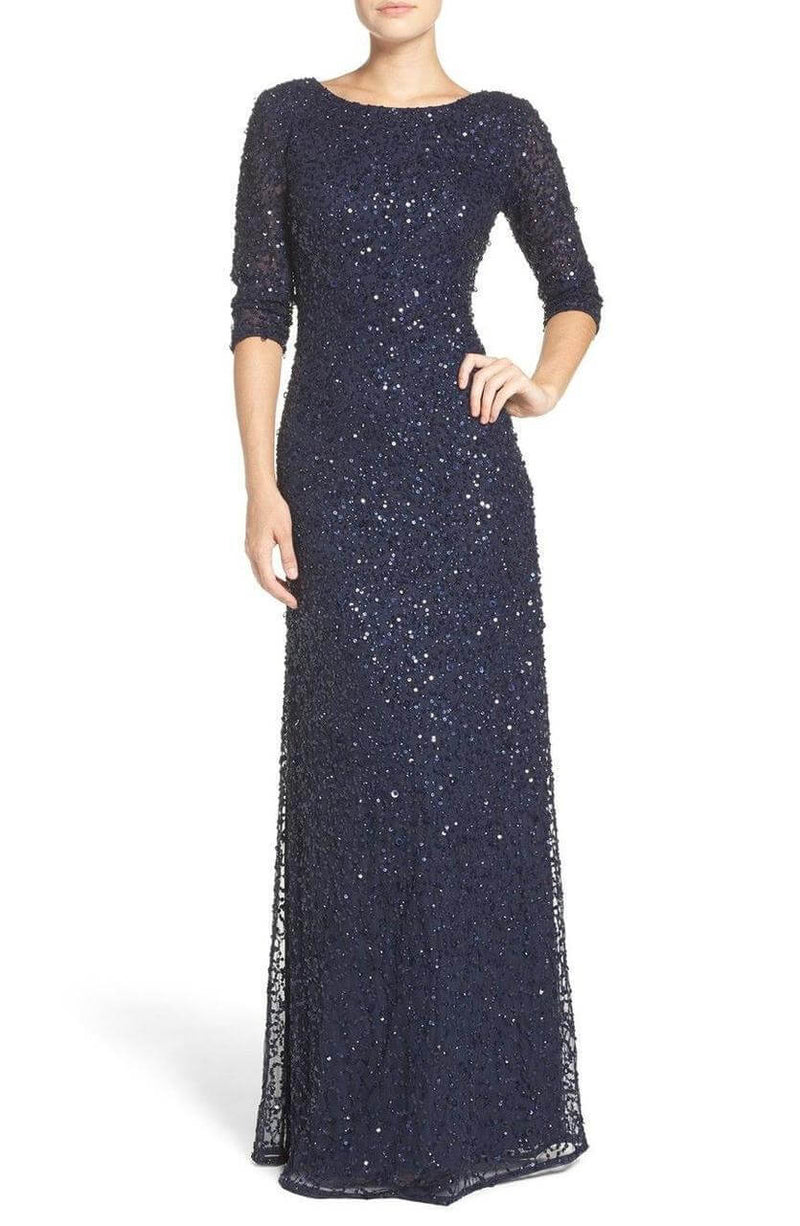 Scoop Neck Floor-Length Sequined Evening Gown Adrianna Papell 91919970 Wholesale