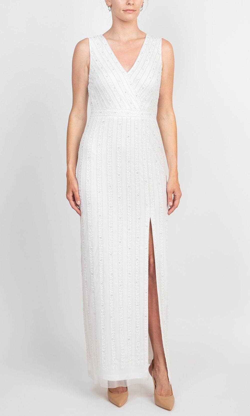 V-Neck Floor-Length Beaded Tulle Formal Sheath Gown Adrianna Papell AP1E208752