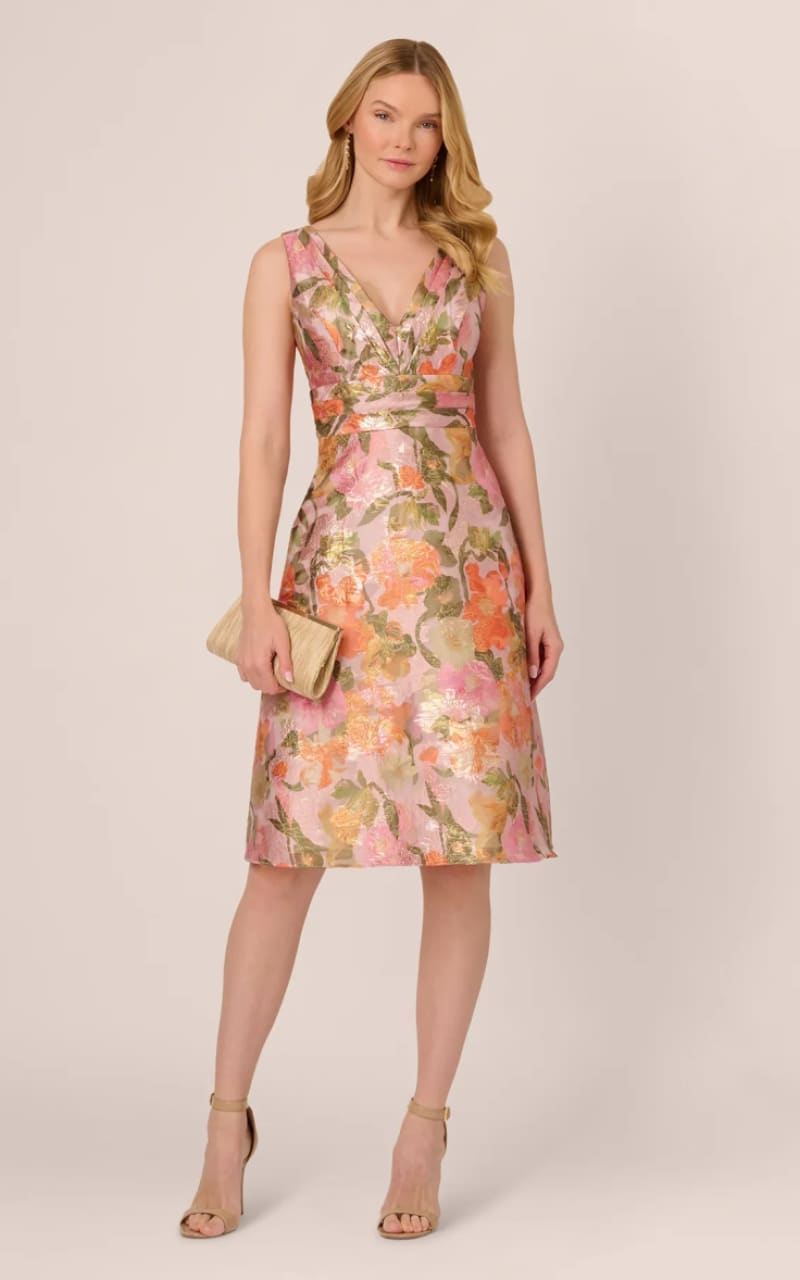 Floral Jacquard Belted A Line Midi Dress