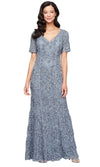 V-Neck Floor-Length 3D Floral Lace Formal Evening Gown Short Sleeves Alex Evenings 81122627 Wholesale