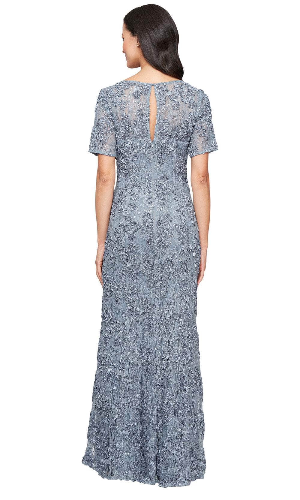 V-Neck Floor-Length 3D Floral Lace Formal Evening Gown Short Sleeves Alex Evenings 81122627 Wholesale