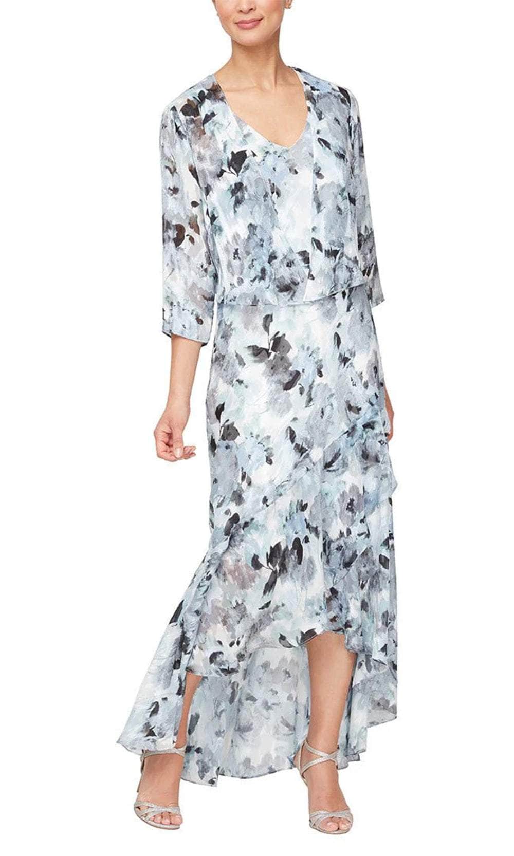 Long Printed V-Neck Dress Alex Evenings 8175936 Wholesale