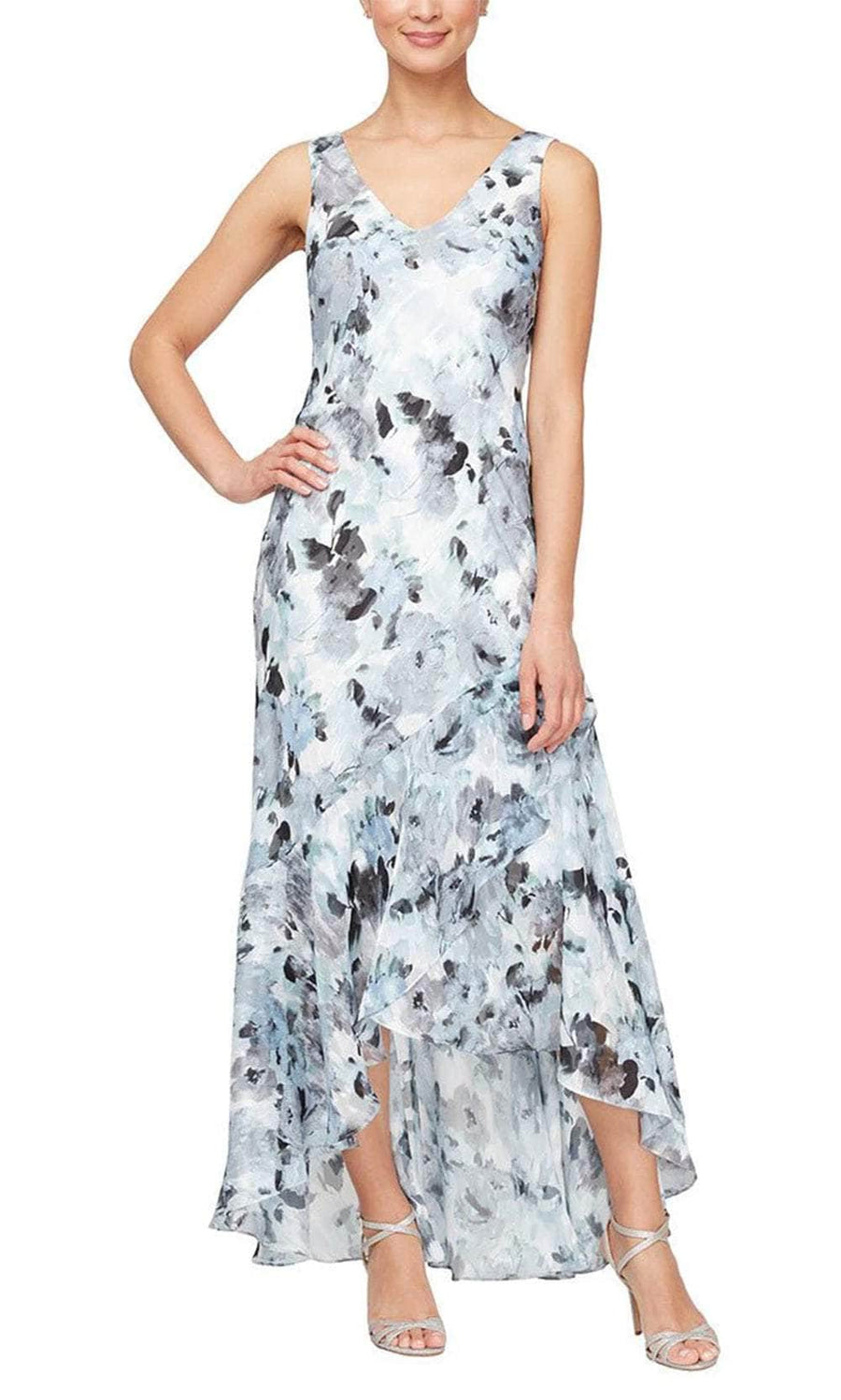 Long Printed V-Neck Dress Alex Evenings 8175936 Wholesale