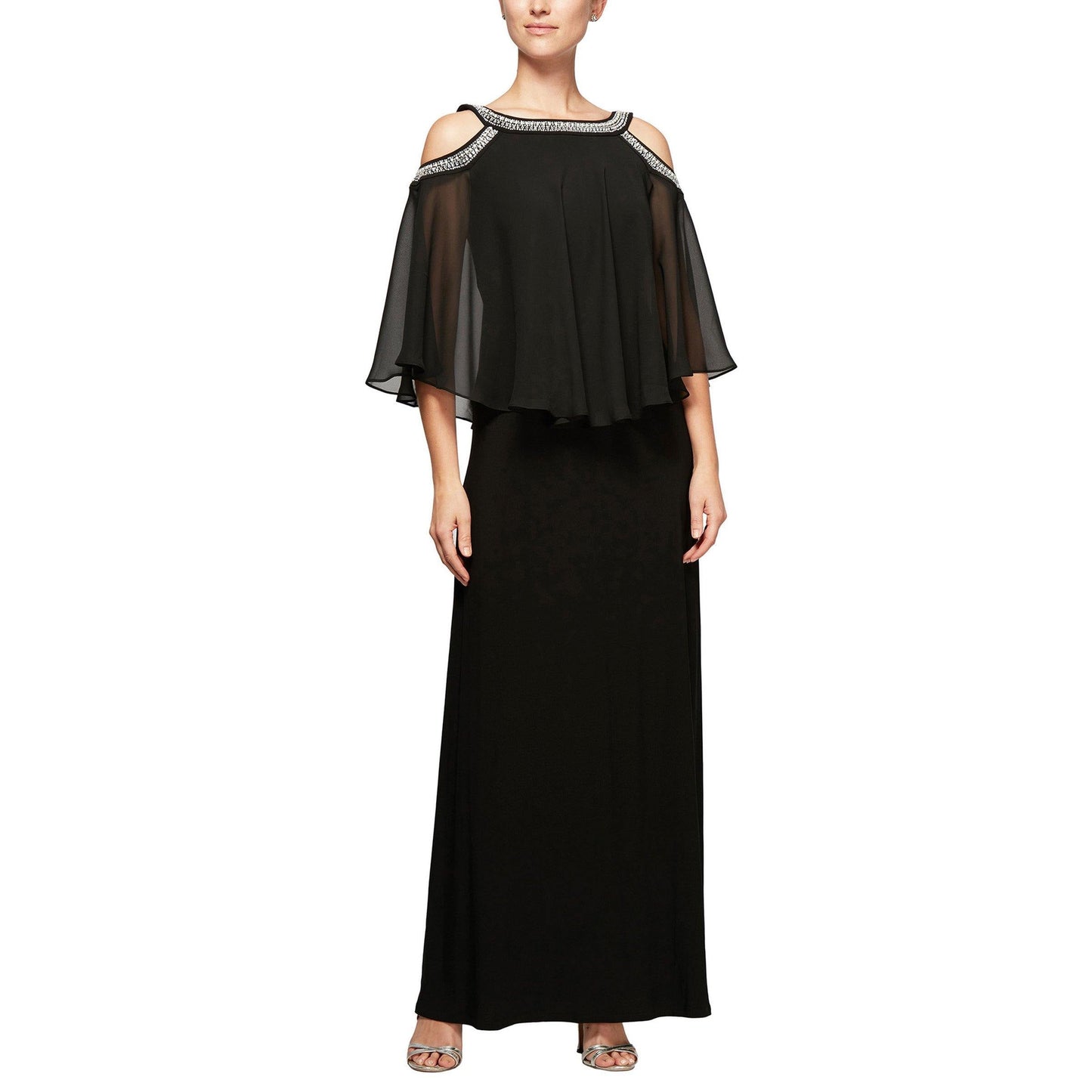 Cold Shoulder Popover Jersey and Chiffon Gown Alex Evenings 1351319 Wholesale