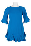 Cocktail Dresses Flounce Sleeve Short Flutter Solid Crepe Dress  BLUE SAPPHIRE