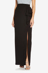 Formal Dresses Waist Ruffled Slit Side Solid Long Knot Crepe Skirt Black