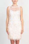Cocktail Dresses Sleeveless Bodycon Floral Embroidered Short Mesh Dress Ivory
