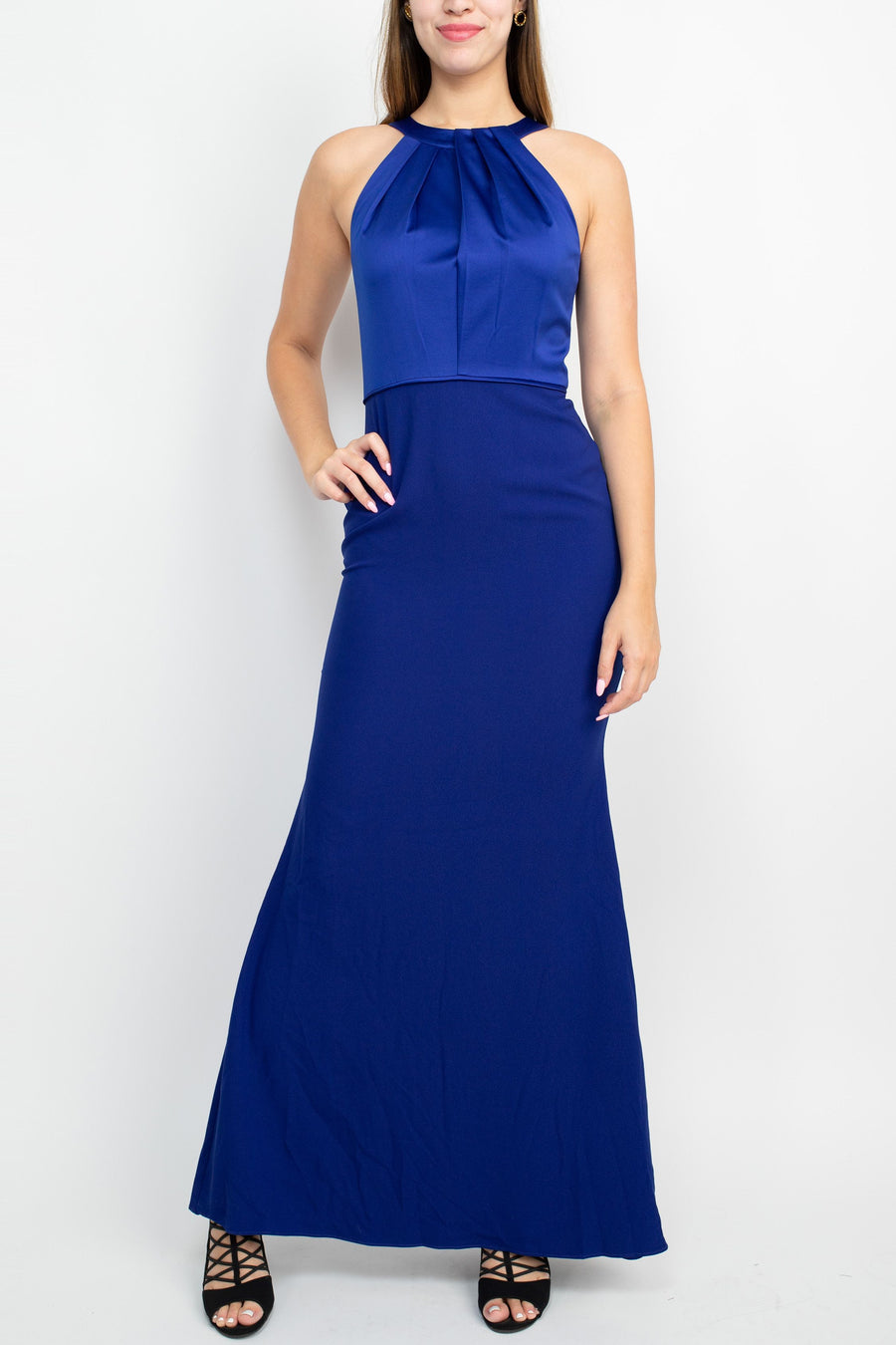 Adrianna Papell AP1E209240 Halter Neck Sleeveless Prom Bodycon Solid Crepe Dress Wholesale