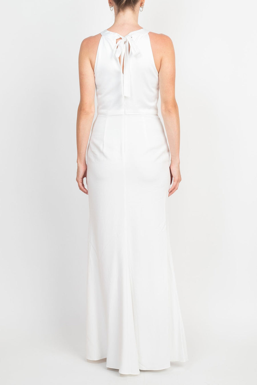 Prom Dresses Halter Neck Sleeveless Prom Bodycon Solid Crepe Dress IVORY
