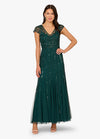 Gem Green Adrianna Papell AD5E210861 V-Neck Long Mesh Formal Gown A-Line