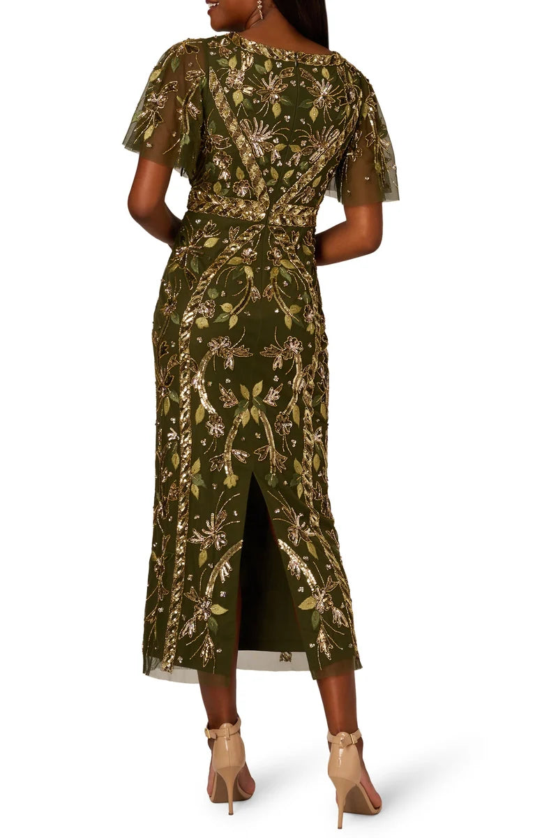 Adrianna Papell AP1E211444 Midi Sequin V Neck Dress