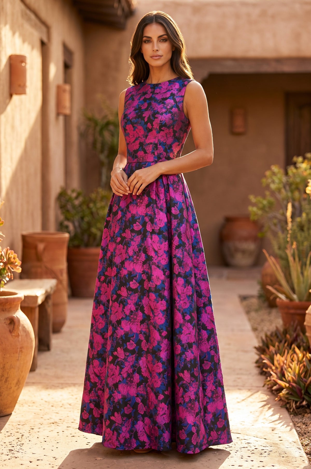Formal Printed Floral Patterned Evening Dress Wholesale