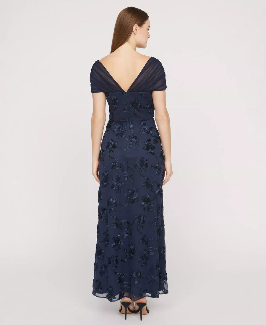 Draped Sleeve Floral Appliqué Ankle Gown JS Collections Wholesale