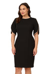 Black Adrianna Papell AP1D105271 Jewel Neck Short Cocktail Dress Flutter Sleeve