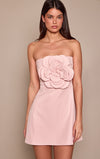 Blush Strapless Mini Crepe Cocktail Dress 3D Flower Applique Badgley Mischka MC0140