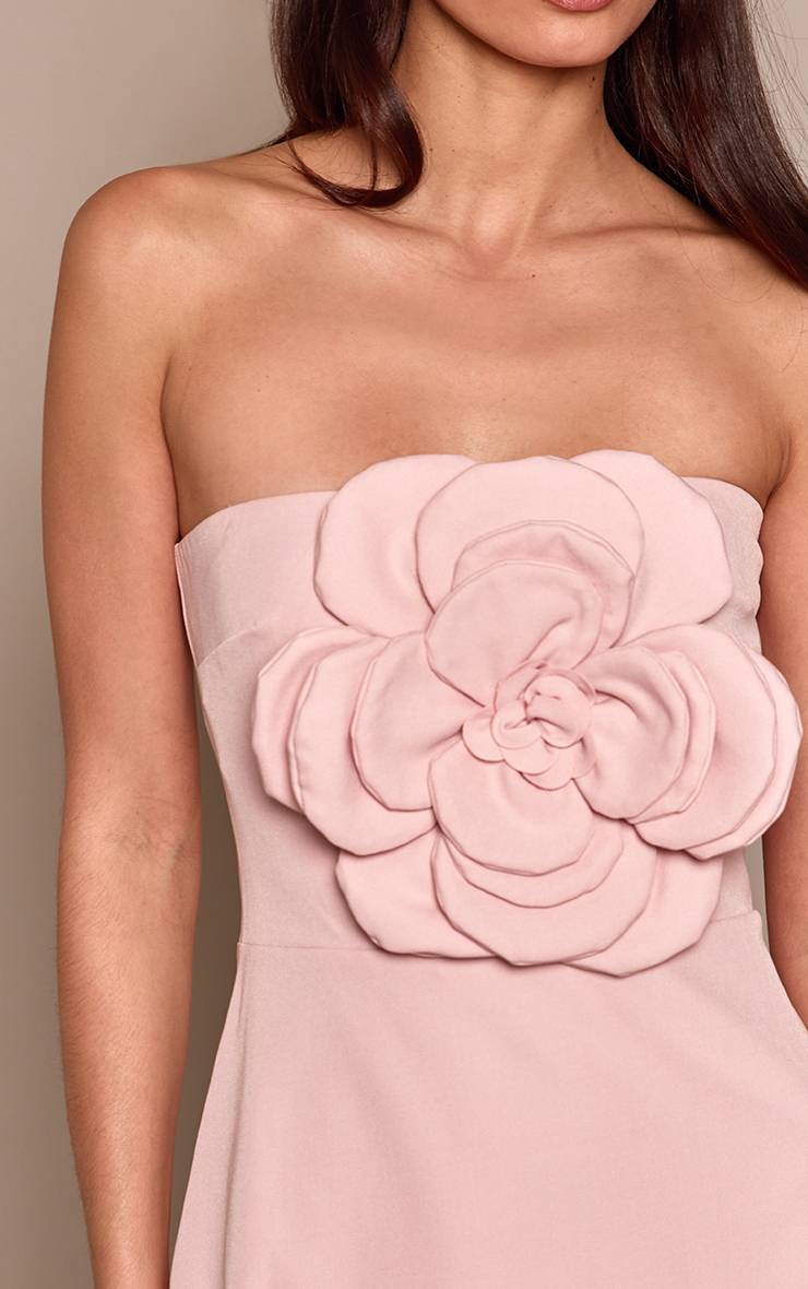 Blush Strapless Mini Crepe Cocktail Dress 3D Flower Applique Badgley Mischka MC0140