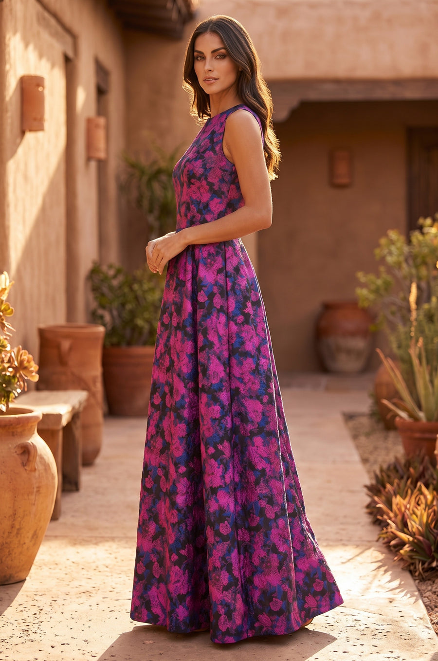 Formal Printed Floral Patterned Evening Dress Wholesale