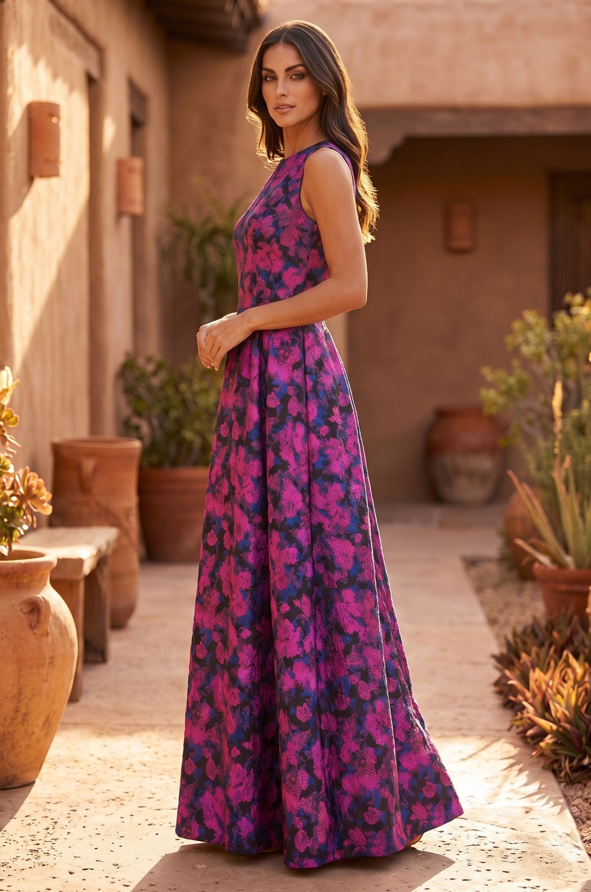 Formal Printed Floral Patterned Evening Dress Wholesale