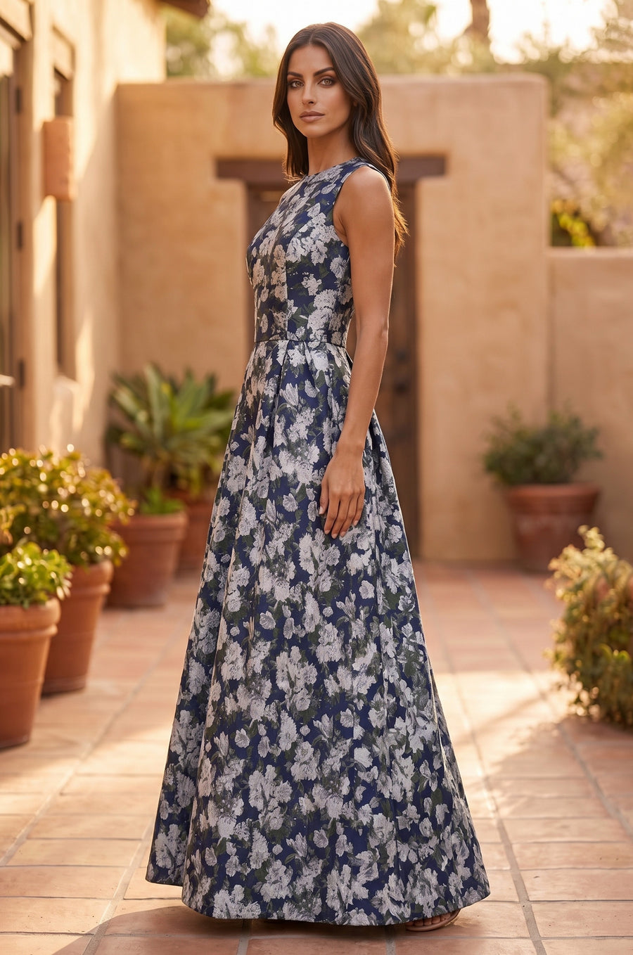 Formal Printed Floral Patterned Evening Dress Wholesale