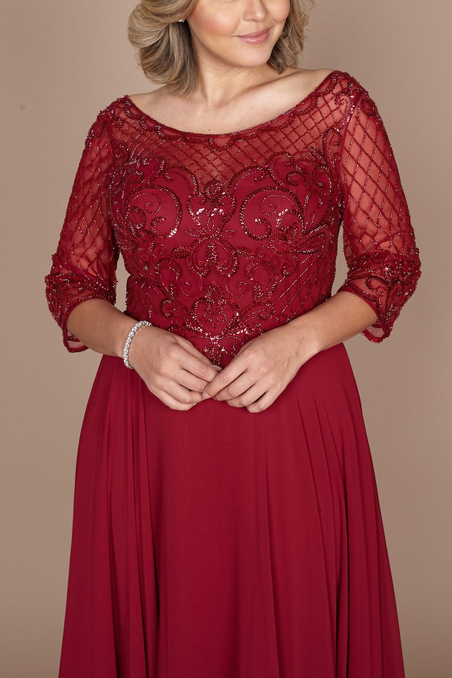 Long Sleeve Hand Beaded Mother of The Bride Dress Wholesale