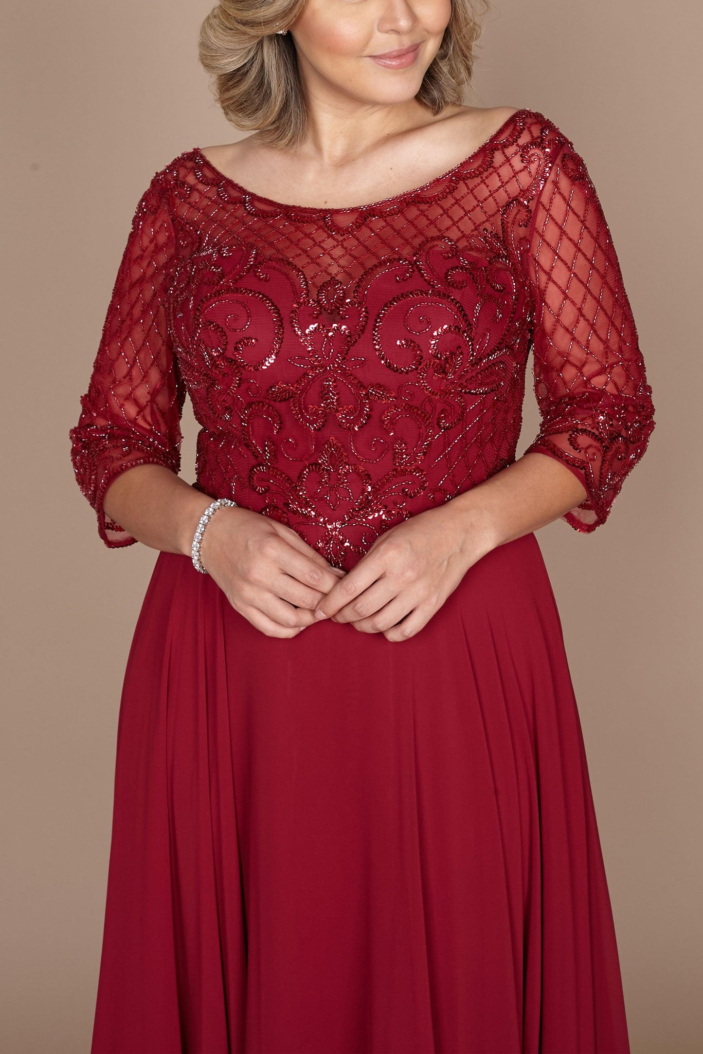 Long Sleeve Hand Beaded Mother of The Bride Dress Wholesale