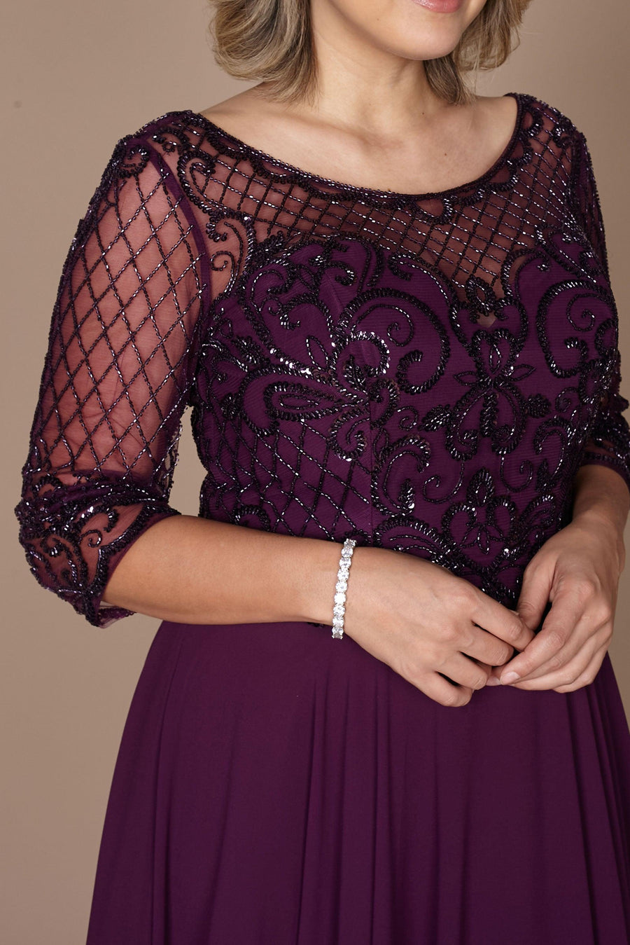 Long Sleeve Hand Beaded Mother of The Bride Dress Wholesale