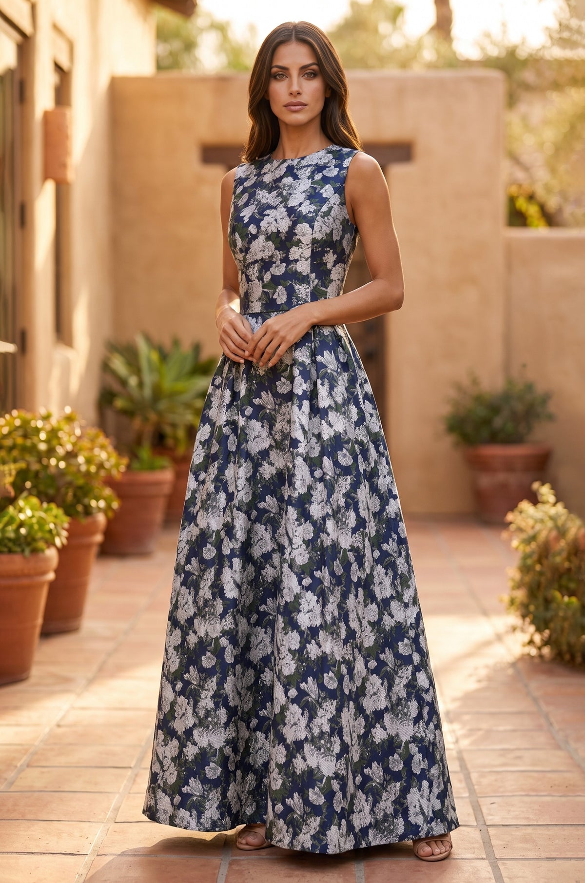Formal Printed Floral Patterned Evening Dress Wholesale