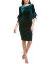 Velvet Sheath Dress With Tiered Three Quarter Sleeves
