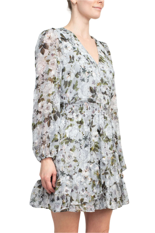 Cocktail Dresses Long Sleeve Floral Print Cocktail Dress Full Bloom