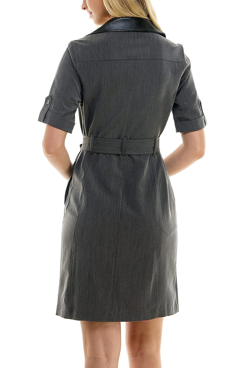 Cocktail Dresses Short Collar Button Cocktail Dress Charcoal
