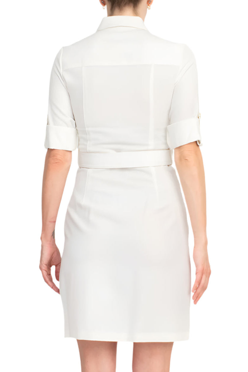 Cocktail Dresses Collared Short Fitted Cocktail Dress Ivory