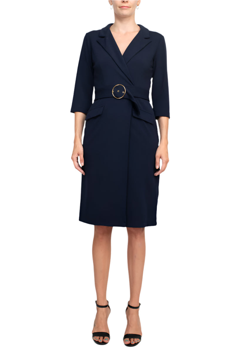 Cocktail Dresses Short Belted Cocktail Knee Length Dress Navy