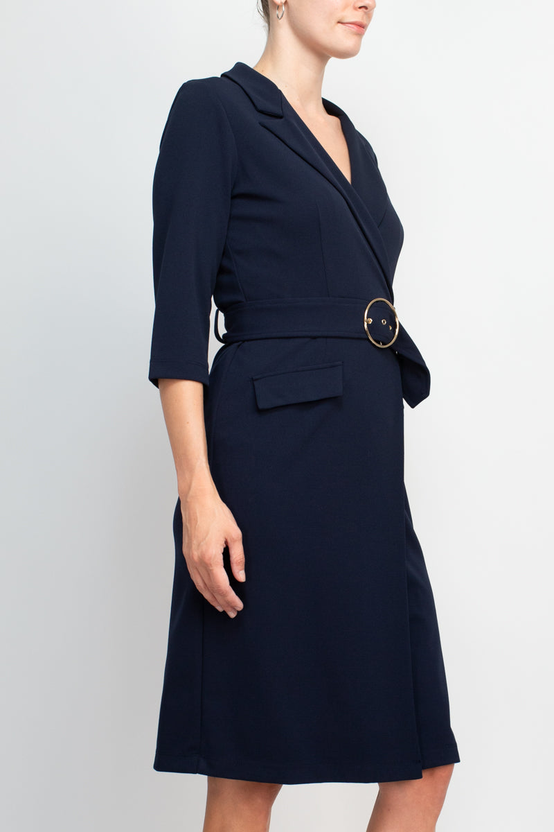 Cocktail Dresses Short Belted Cocktail Knee Length Dress Navy