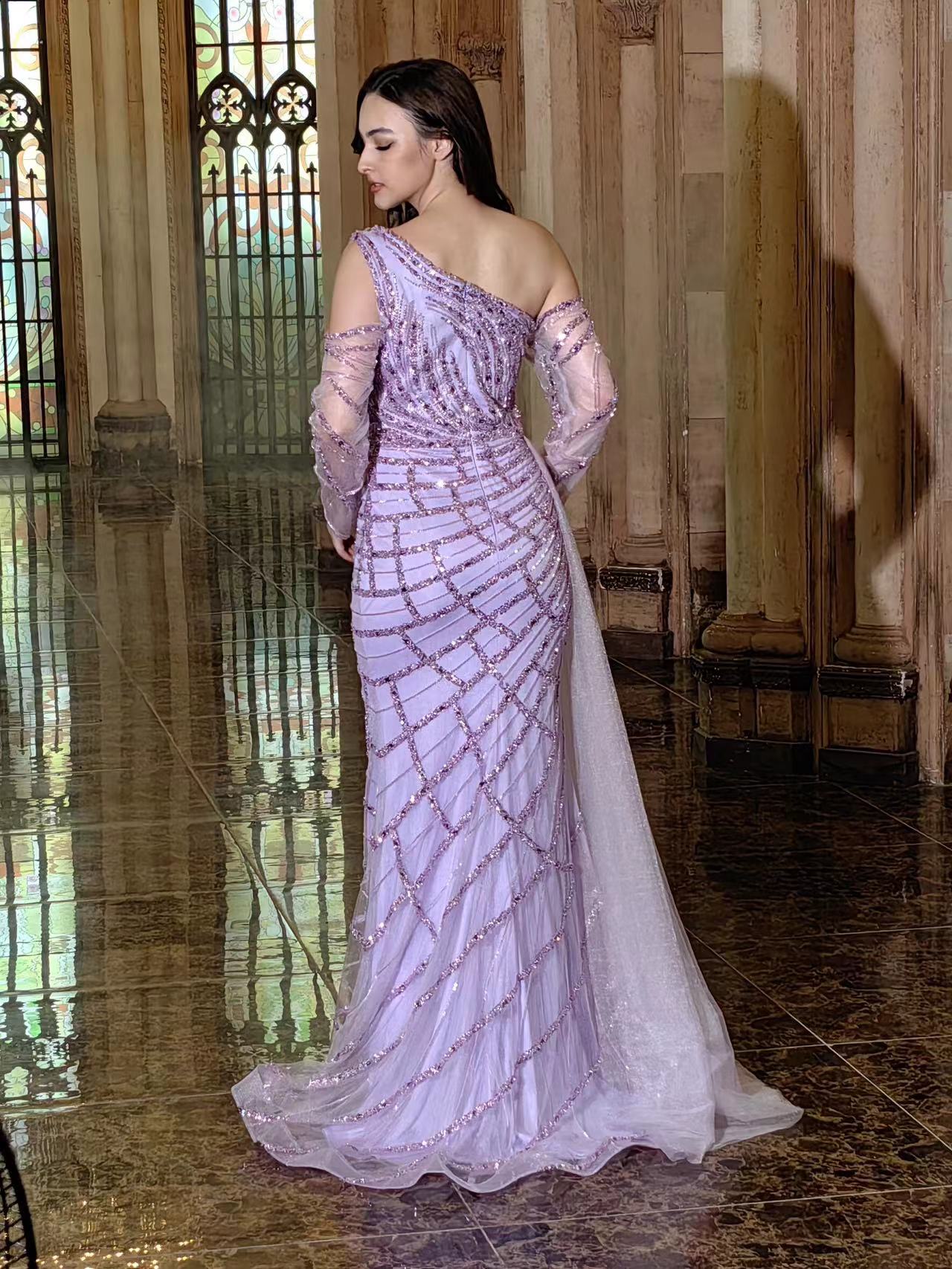 Long Couture Long Sleeve Hand Beaded Formal Dress Wholesale