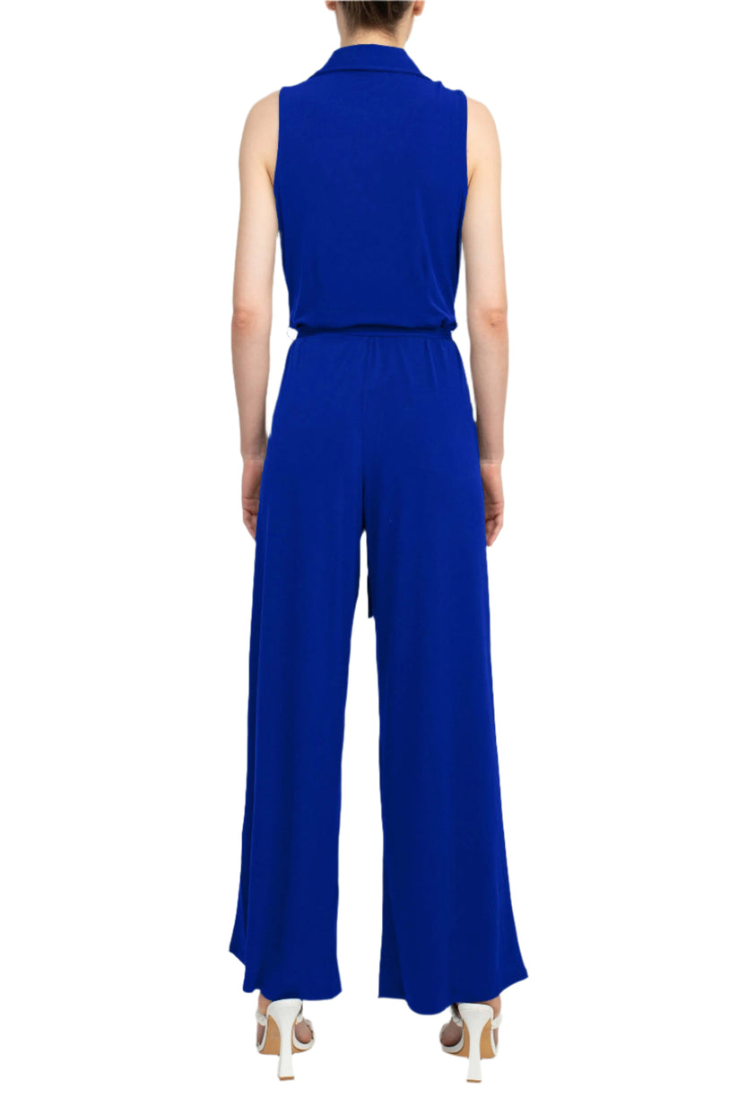 Jumpsuit  Long Formal Collared Tie Waist Jumpsuit Cobalt