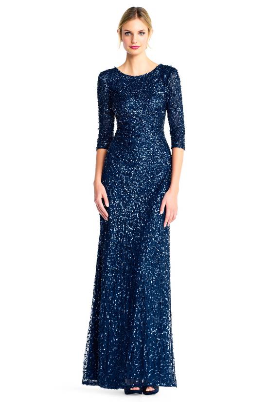 Scoop Neck Floor-Length Sequined Evening Gown Adrianna Papell 91919970 Wholesale