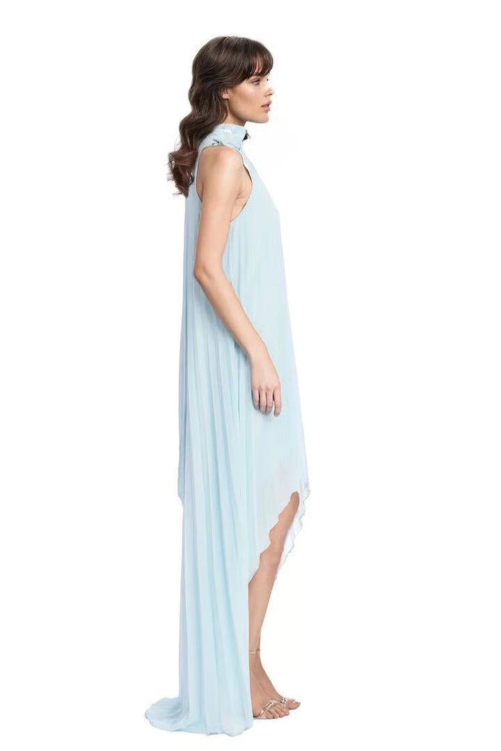 Square Neck Combo Pleated Dress Jewel by Badgley Mischka J0704 Wholesale