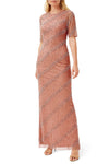 Formal Dresses Beaded Long Formal Evening Slit Dress Wholesale Rosy Peach