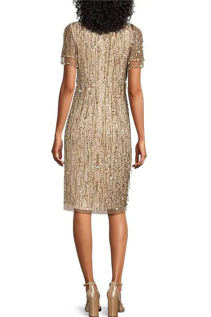 Cocktail Dresses Short Fitted Beaded Sequin Cocktail Dress Light Gold