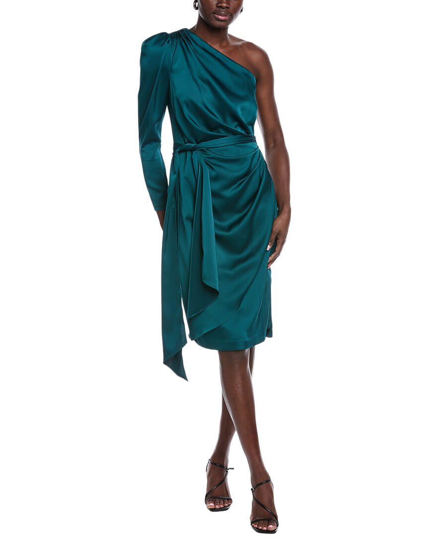Aidan Mattox MD1E209698 Green Gem one-shoulder satin dress, front view
