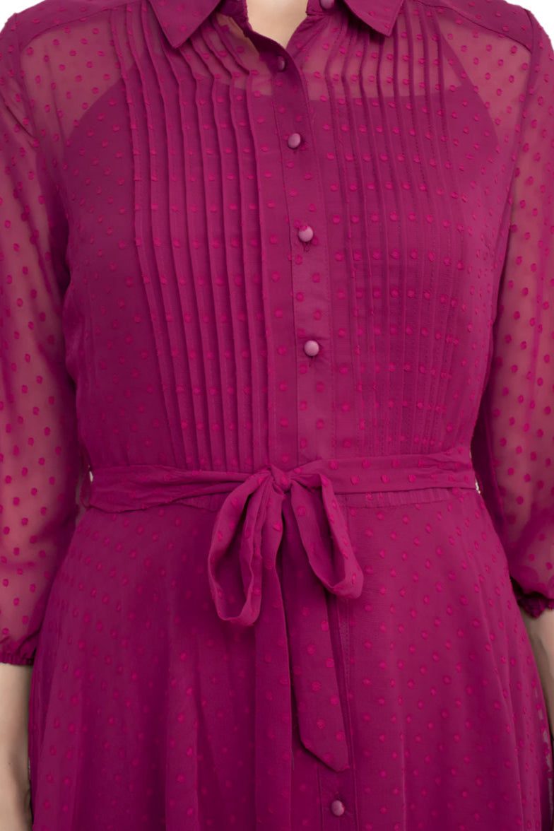 Bali Orchard Collared Knee-Length Chiffon Cocktail with 3/4 Sleeve Dress Nina Leonard NM2F12D163