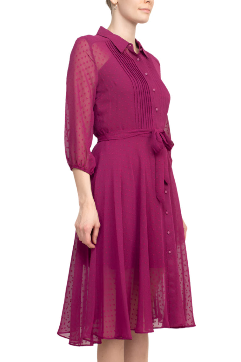 Bali Orchard Collared Knee-Length Chiffon Cocktail with 3/4 Sleeve Dress Nina Leonard NM2F12D163