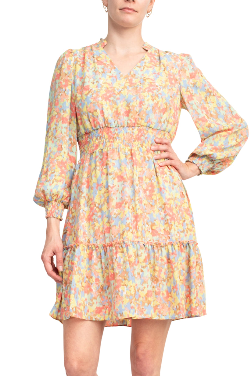 Cocktail Dresses Long Sleeve Printed Cocktail Dress Pink