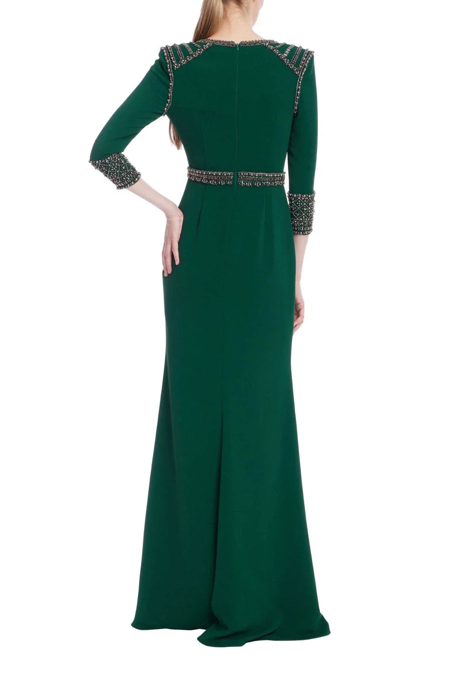 V-Neck Floor-Length Crepe Formal Gown Sheath/Column Badgley Mischka EG4575