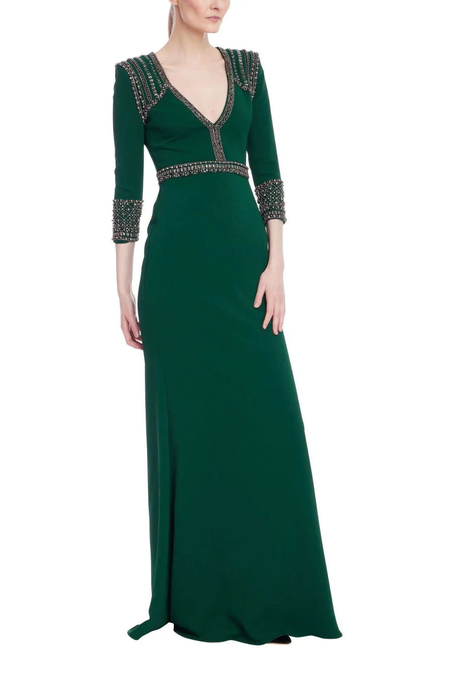 V-Neck Floor-Length Crepe Formal Gown Sheath/Column Badgley Mischka EG4575
